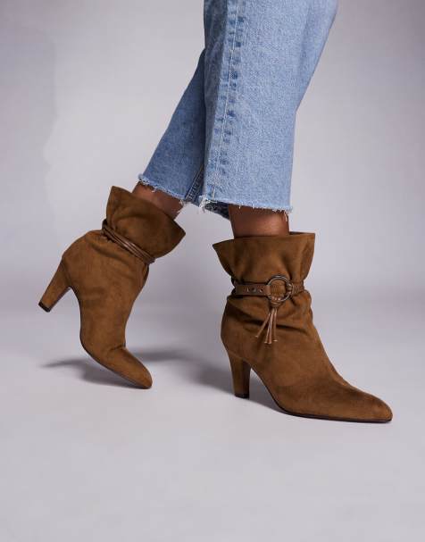 ASOS DESIGN Emil paperbag heeled ankle boots in taupe suedette - view 1