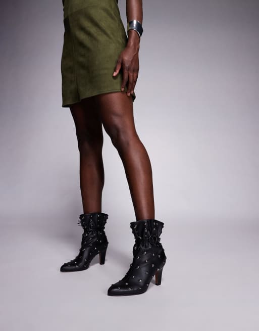 ASOS DESIGN - Emil - Sorte ankelstøvler med paperbag-hæl og nitter, 2 af 4