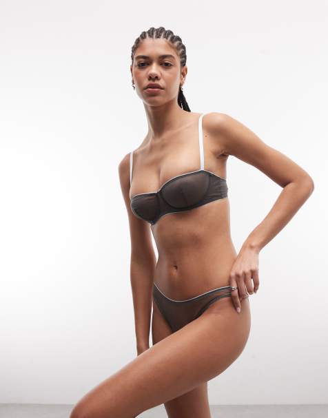 ASOS DESIGN - Emilia - Grå brasilianske trusser med kontrasterende kanter i gennemsigtigt mesh - view 1