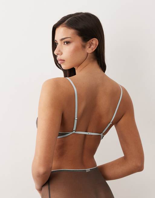 ASOS DESIGN – Emilia – Grå trekantsbehå i skir mesh med kontrastfärgade kanter, 4 av 4