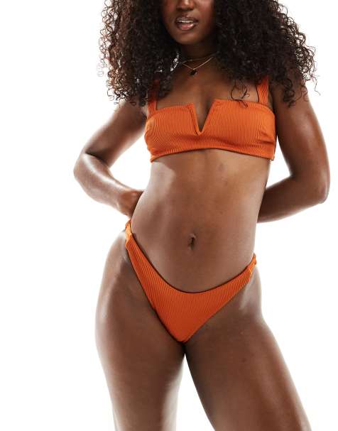 ASOS DESIGN - Emily - Crop top de bikini côtelé avec armature en V - Rouille - view 1