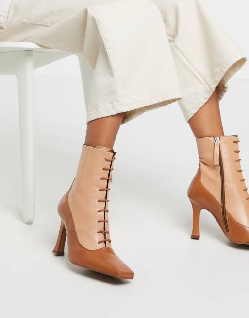 asos design roisin premium leather square toe boots in black