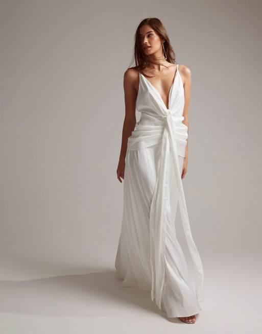 ASOS DESIGN Emily satin plunge drape cami wedding dress in