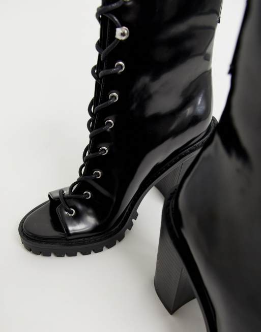 Black peep toe lace up booties sale