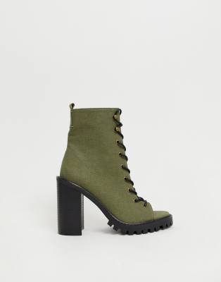 khaki peep toe boots