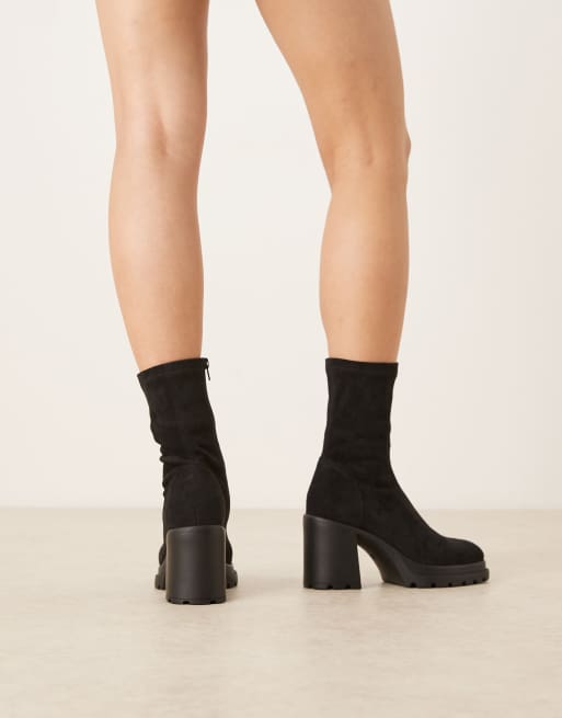 ASOS DESIGN - Emma - Stivali a calza neri con tacco, suola spessa e pianta larga, 3 di 4