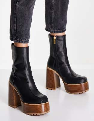 ASOS DESIGN Emotive high-heeled platform ankle boots in black - ASOS Price Checker