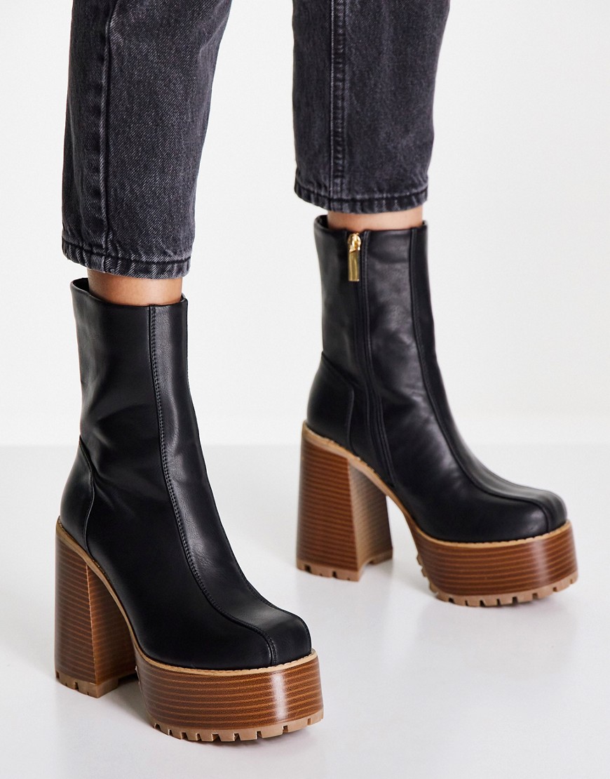 ASOS DESIGN Emotive high-heeled platform ankle boots in black