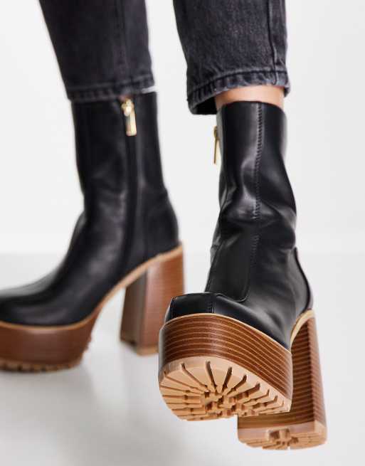 Black ankle boots wooden clearance heel