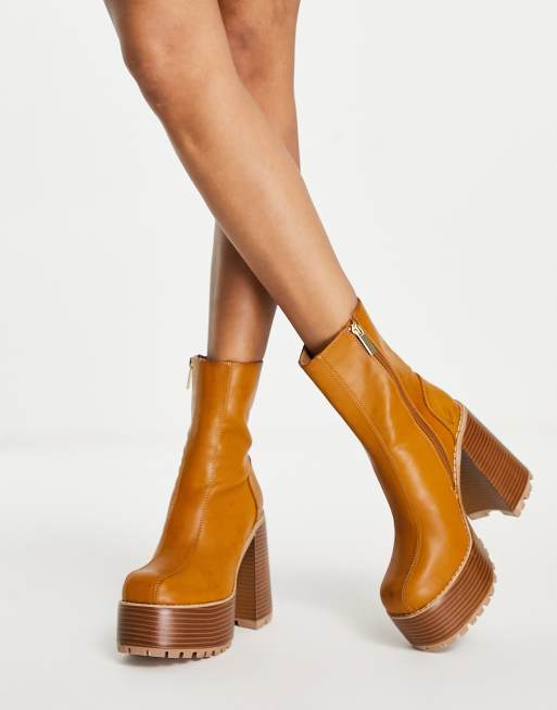 Tan platform ankle on sale boots