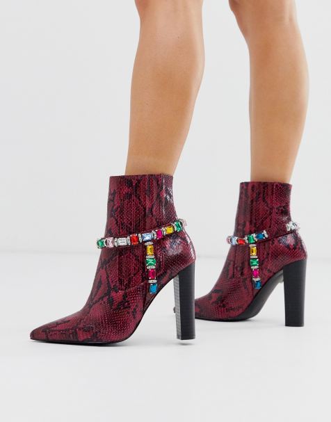 ASOS DESIGN – Empire – Verzierte Westernstiefel in Rosa mit Schlangenmuster
