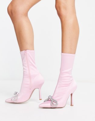 ASOS DESIGN - Empress - Sockenstiefel in Rosa mit Absatz und Schleifenverzierung