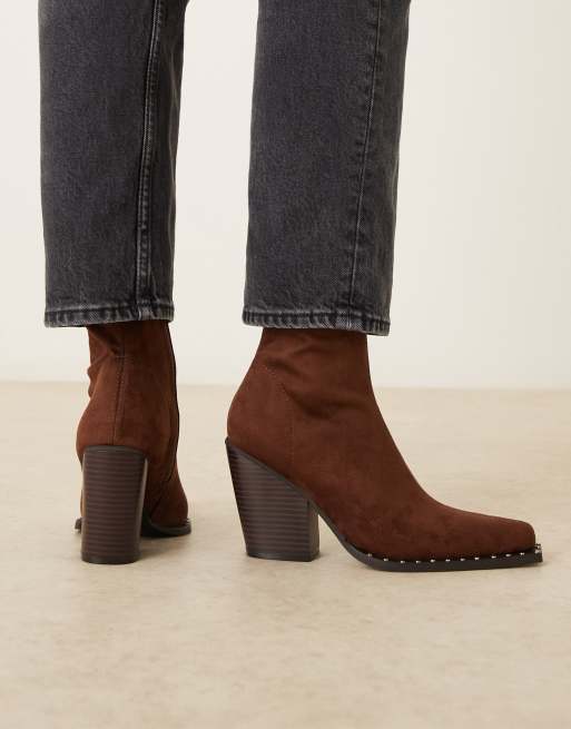 ASOS DESIGN – Emrys – Chokladbruna ankelboots i mockaimitation och cowboystil, 4 av 4