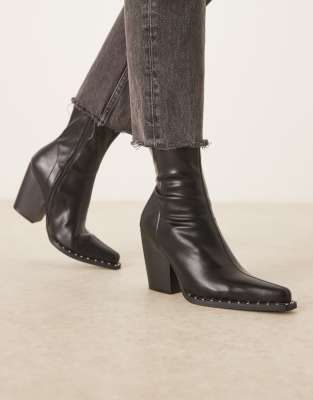 ASOS DESIGN Emrys western sock ankle boots in black
