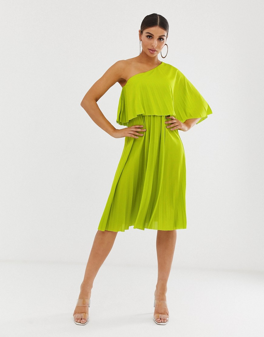 ASOS DESIGN – Enaxlad, plisserad midiklänning med beskuren överdel-Grön