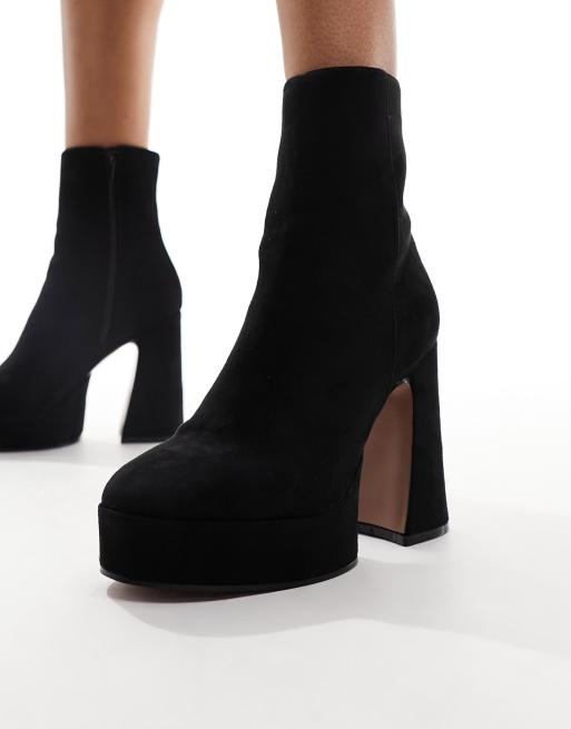 ASOS DESIGN Enchant heeled platform boots in black micro ASOS