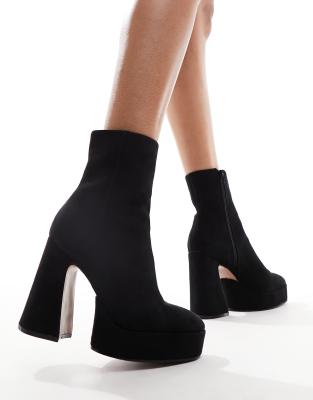 ASOS DESIGN - Enchant - Stiefeletten in Schwarz mit feiner Struktur, Absatz und Plateausohle