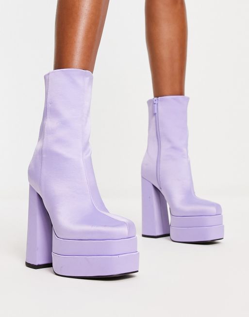 ASOS DESIGN - Encore - Bottes en satin à talon haut et semelle plateforme - Lilas, 3 de 4