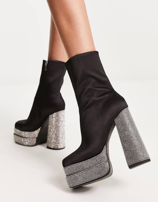 Black platform 2024 stiletto boots