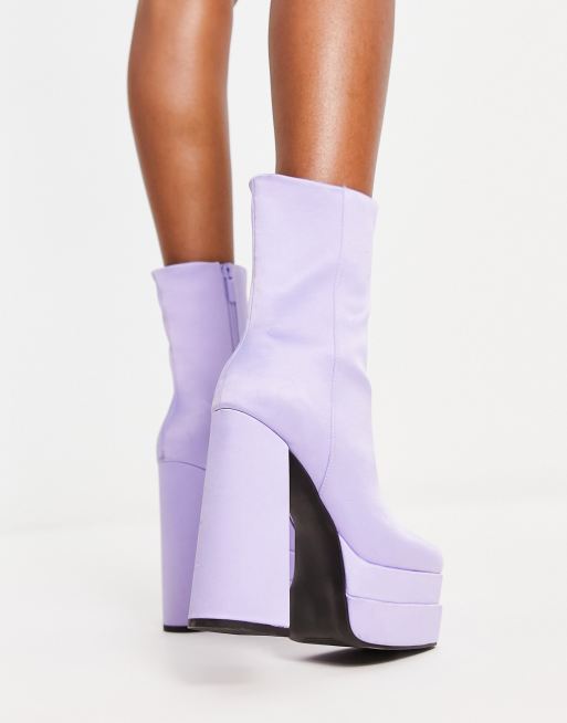 ASOS DESIGN - Encore - Lilla højhælede plateau-støvler i satin, 2 af 4