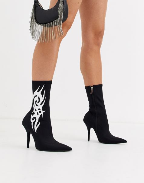 ASOS DESIGN – Endgame – Schwarze Sockenstiefel mit Tattoo-Print