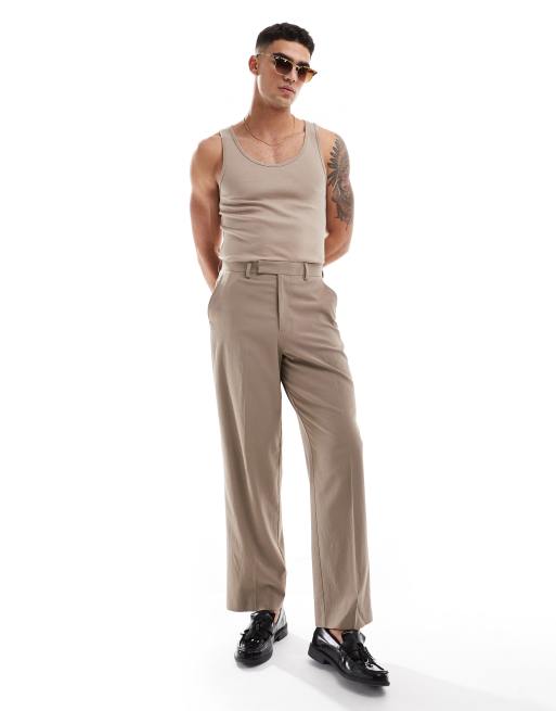 ASOS DESIGN – Eng anliegendes, geripptes Trägershirt in Steinbeige