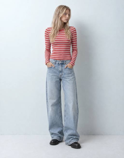 ASOS DESIGN eng anliegendes langärmliges Oberteil in Rot-Weiß gestreift, 10 von 10
