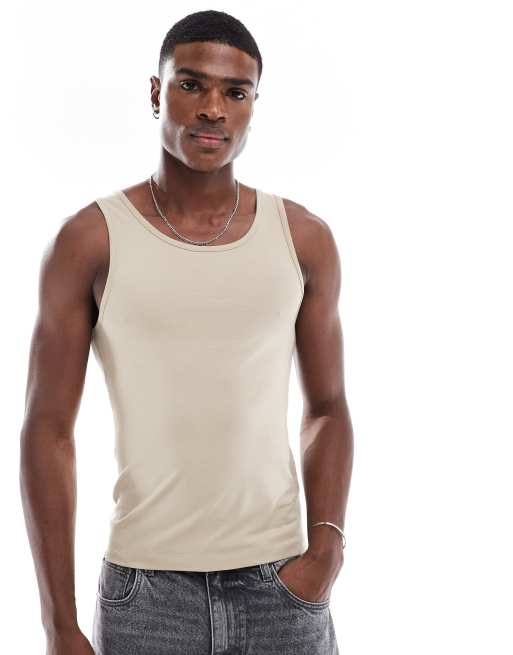 ASOS DESIGN – Eng anliegendes Trägershirt in Steingrau