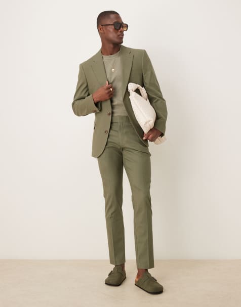 ASOS DESIGN – Eng geschnittene Anzughose aus Leinenmix in Olivgrün - view 1