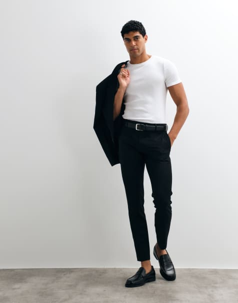 ASOS DESIGN – Eng geschnittene Anzughose aus waschbarer Wolle in Schwarz - view 1