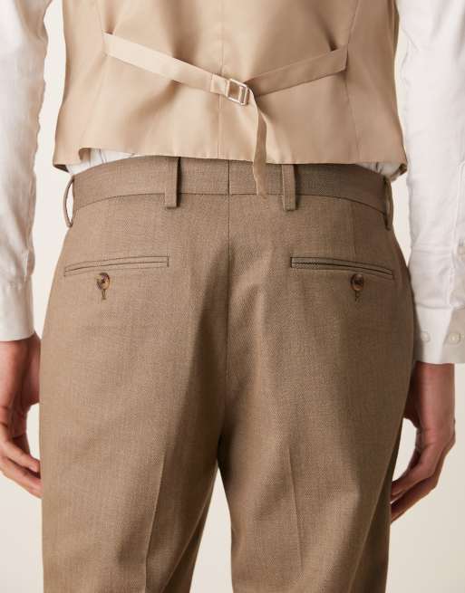 ASOS DESIGN – Eng geschnittene Anzughose in Beige in Wolloptik mit Fischgrätmuster, 5 von 5