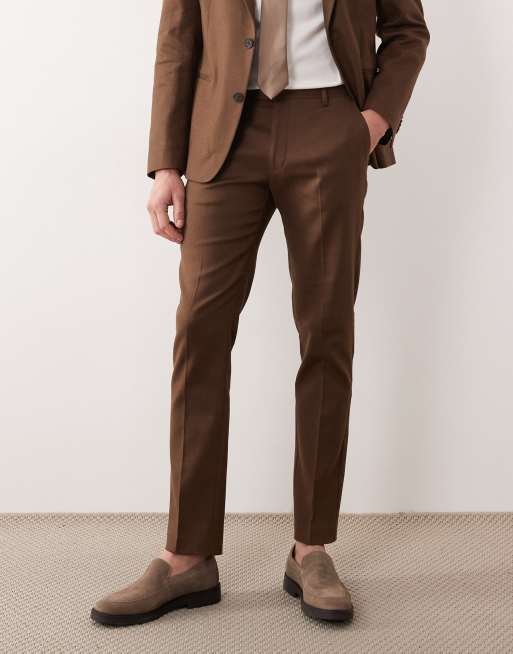 ASOS DESIGN – Eng geschnittene Anzughose in Braun mit hohem Leinenanteil, 2 von 5