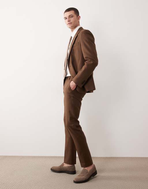 ASOS DESIGN – Eng geschnittene Anzughose in Braun mit hohem Leinenanteil, 3 von 5