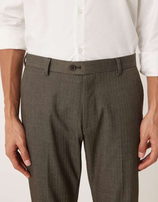 ASOS DESIGN – Eng geschnittene Anzughose in Dunkelgrün in Wolloptik mit Fischgrätmuster, 4 von 5