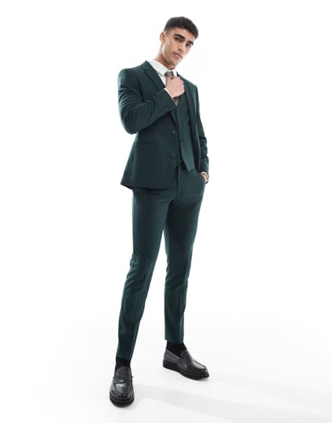 ASOS DESIGN – Eng geschnittene Anzughose in Dunkelgrün - view 1