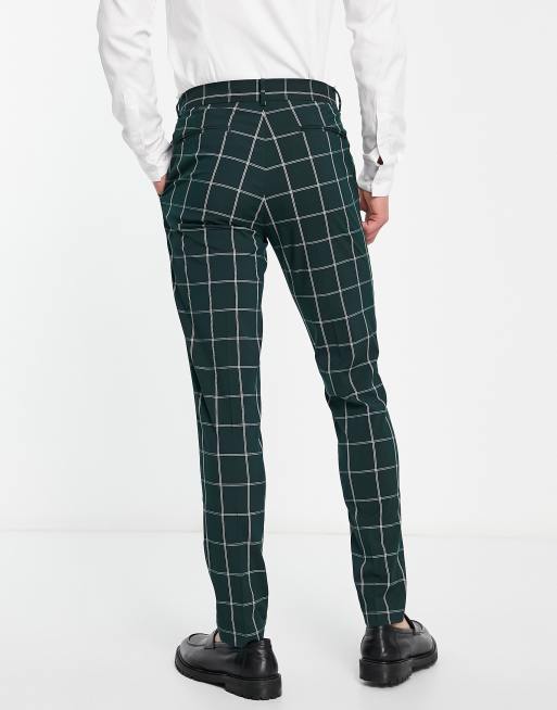 ASOS DESIGN – Eng geschnittene Anzughose in dunklem Blaugrün mit großem Karomuster , 2 von 4