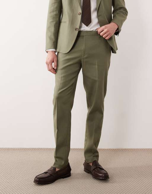 ASOS DESIGN – Eng geschnittene Anzughose in Grün mit hohem Leinenanteil , 2 von 5