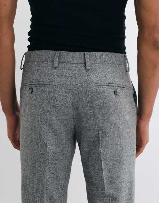 ASOS DESIGN – Eng geschnittene Anzughose in meliertem Grau mit sichtbaren Knöpfen, 4 von 5