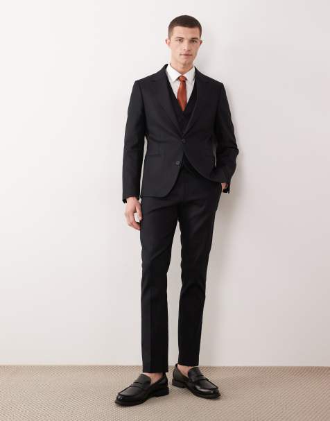 ASOS DESIGN – Eng geschnittene Anzughose in Schwarz mit hohem Leinenanteil - view 1