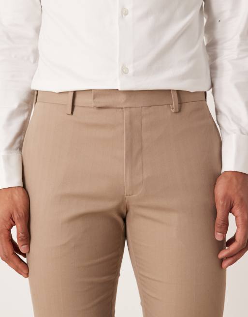 ASOS DESIGN – Eng geschnittene Anzughose in Steinbeige mit Fischgrätmuster, 4 von 5