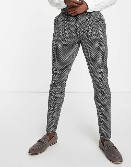 ASOS DESIGN – Eng geschnittene Anzughose mit geometrischem Muster in dunklem Türkis