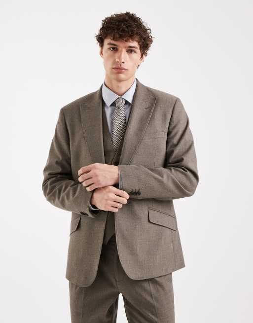 ASOS DESIGN – Skinny-Fit-Anzug aus Flanell in Wolloptik mit Fischgrätmuster in Khaki, 2 von 4