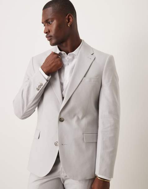 ASOS DESIGN – Eng geschnittene Anzugjacke aus Leinenmix in Grau - view 1