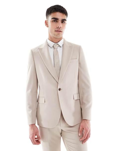 ASOS DESIGN – Eng geschnittene Anzugjacke in Taupe mit Flammengarnstruktur - view 1
