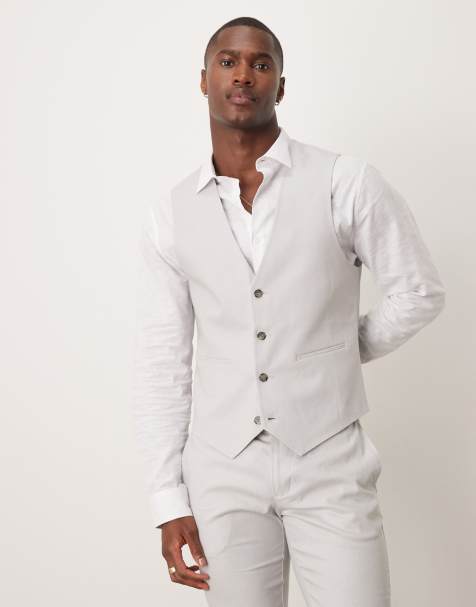 ASOS DESIGN – Eng geschnittene Anzugweste aus Leinenmix in Grau - view 1