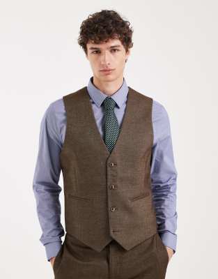 Eng geschnittene Anzugweste in brauner Wolloptik-Brown Brown 46 Regular