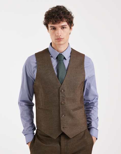 ASOS DESIGN – Eng geschnittene Anzugweste in brauner Wolloptik - view 1