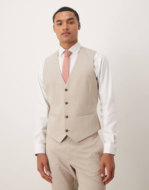 ASOS DESIGN – Eng geschnittene Anzugweste in Ecru - view 1