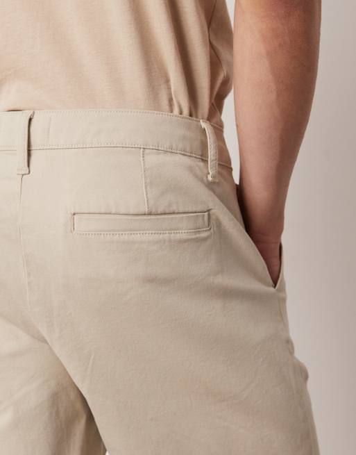 ASOS DESIGN – Eng geschnittene Chinoshorts in Steinbeige mit mittlerer Länge, 3 von 5