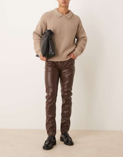 ASOS DESIGN – Eng geschnittene Hose aus Kunstleder in Braun - view 1